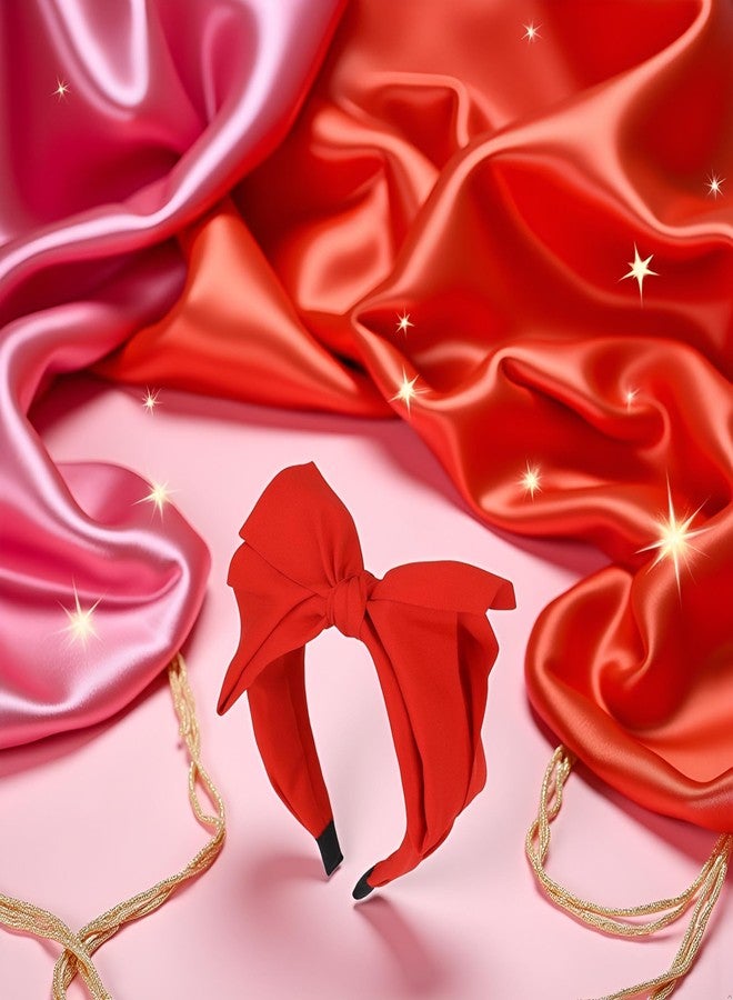 Sluswallow Red Women's Bowknot Headband with Double Layer Bow Hair Accessories Headbands - Image 4